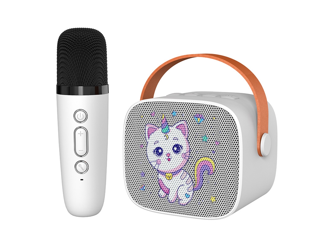 (Blanco con 1 micrófono) Mini Karaoke con Altavoz Bluetooth en Forma de Gato de Dibujos Animados y Micrófono