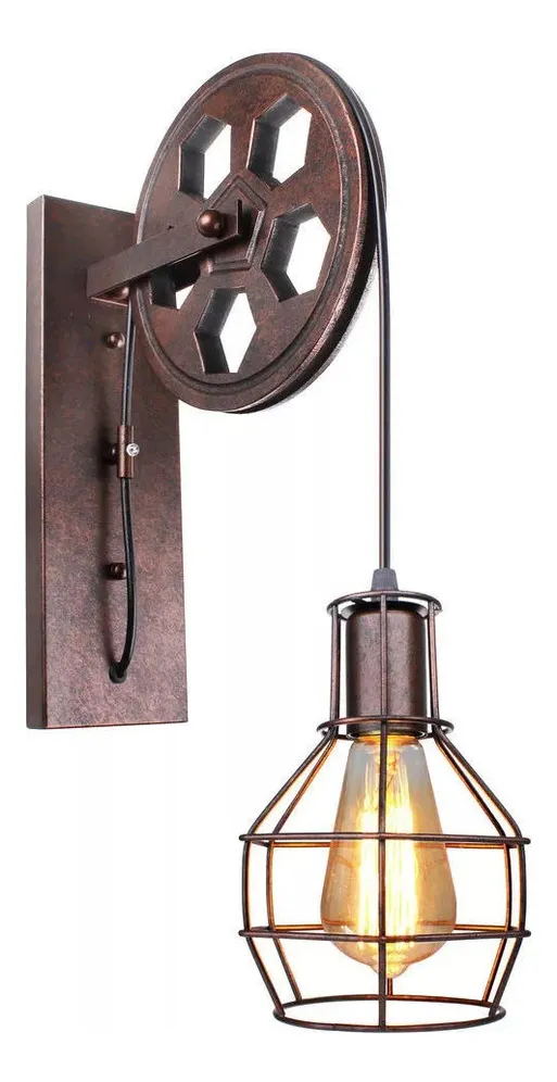 Nueva lámpara de pared rústica con polea, estilo vintage industrial, E27vayotoy