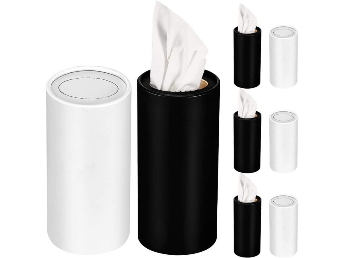 Juego De 8 Dispensadores Cilíndricos De Pañuelos De Papel En Pulpa De Madera Natural, Cajas Redondas Blancas Para Pañuelos De Papel Y