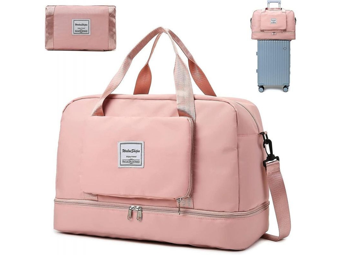 Bolsa De Viaje Plegable Knowledee Separación Seco/húmedo, Impermeable, Gran Capacidad, Ideal Para Viajes, Gimnasio Y Playa Rosa