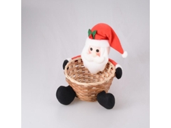 Cesta Navideña Decorativa De Bambú Con Regalos Y Adornos Festivos.