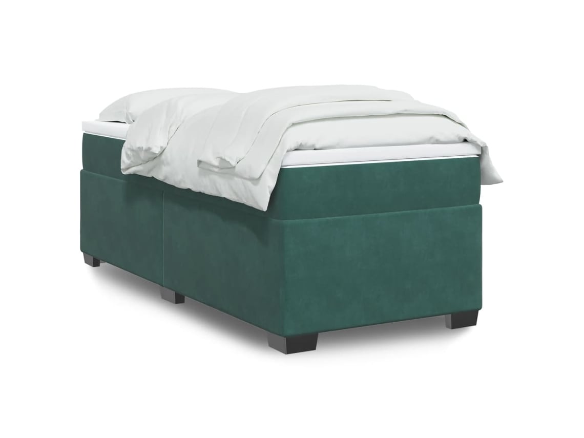 Cama Box Spring Con Colchón Terciopelo Verde Oscuro 80x200 Cm