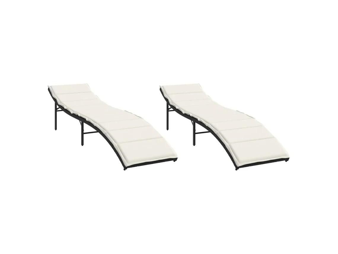 Tumbonas con cojines, 2 piezas, mimbre, negro, MAISON EXCLUSIVE