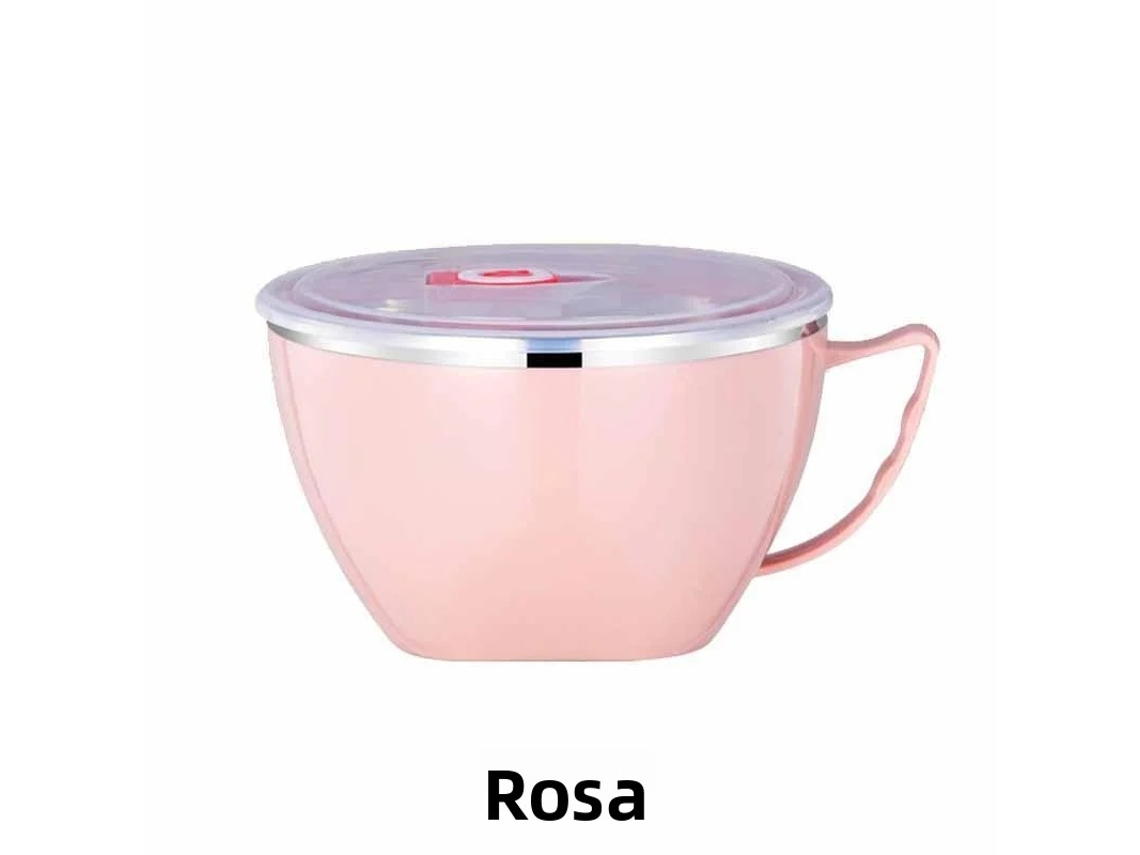 Vaso portátil de acero inoxidable para fideos instantáneos con tapa, fiambrera térmica de doble capa a prueba de fugas MDUG (rosa)