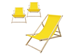 3x Sillas De Playa Ecd Germany Amarilla Madera Pino Tejido Impermeable Carga Hasta 120kg