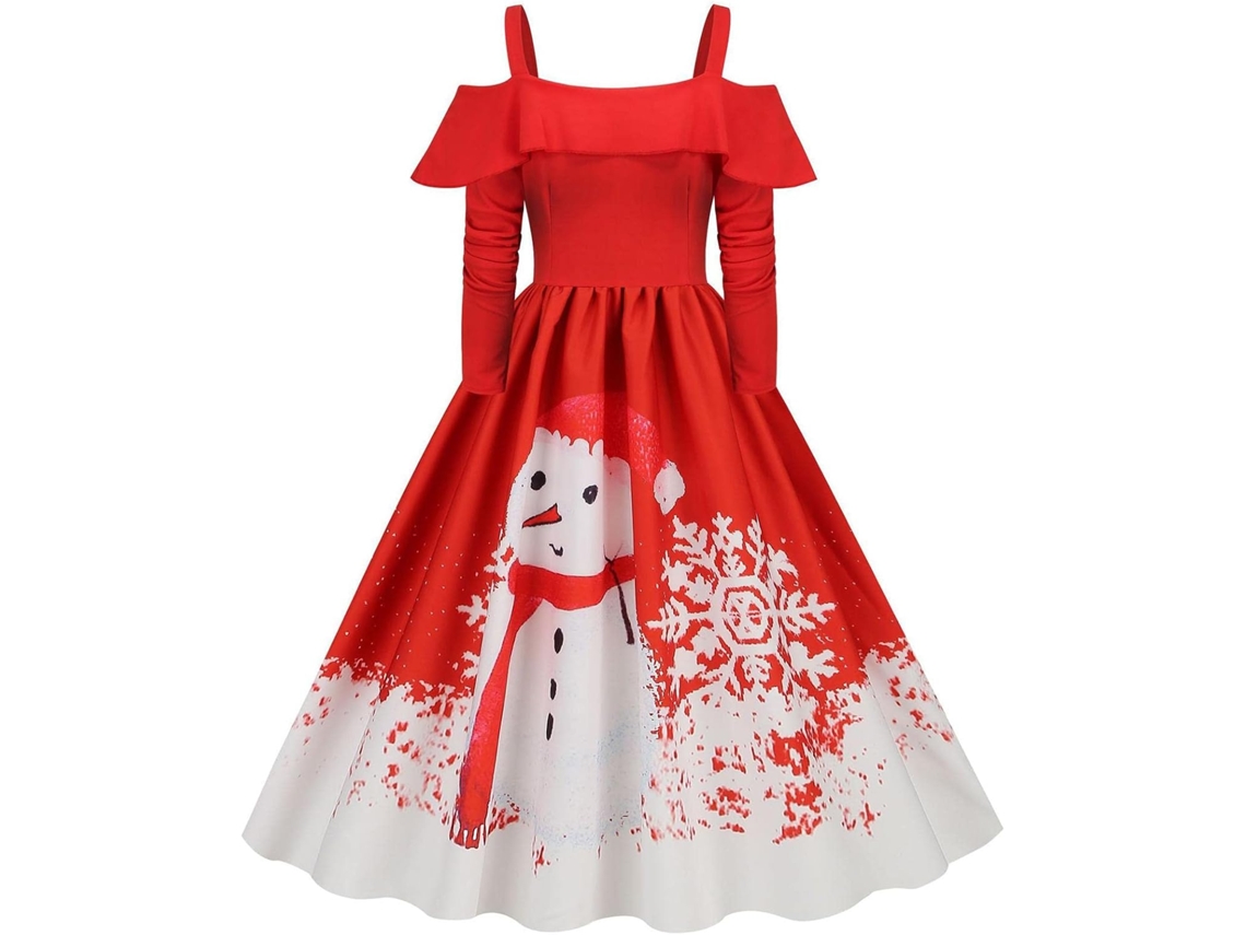 Vestido navideño para mujer con estampado vintage, vestidos navideños estampados para mujer, vestido Gokoco M