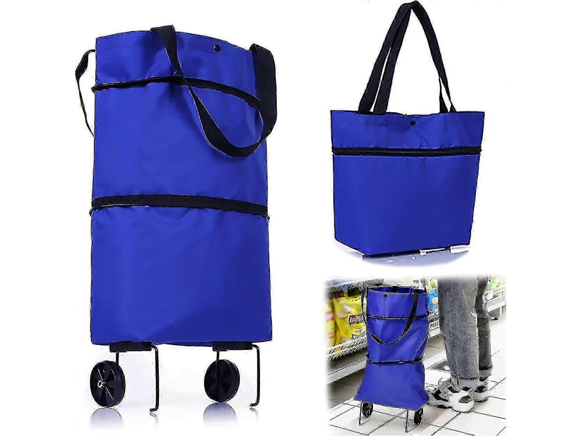Carrito de compra plegable con ruedas, bolsas reutilizables, ligero, azul GOKOCO