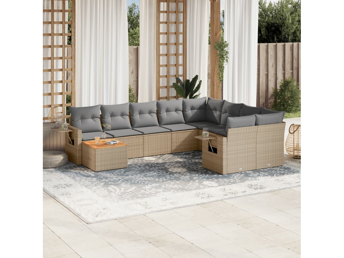 Conjunto de sofá de jardín de 10 piezas con cojines, mimbre beige mixto, DKD Home Decor