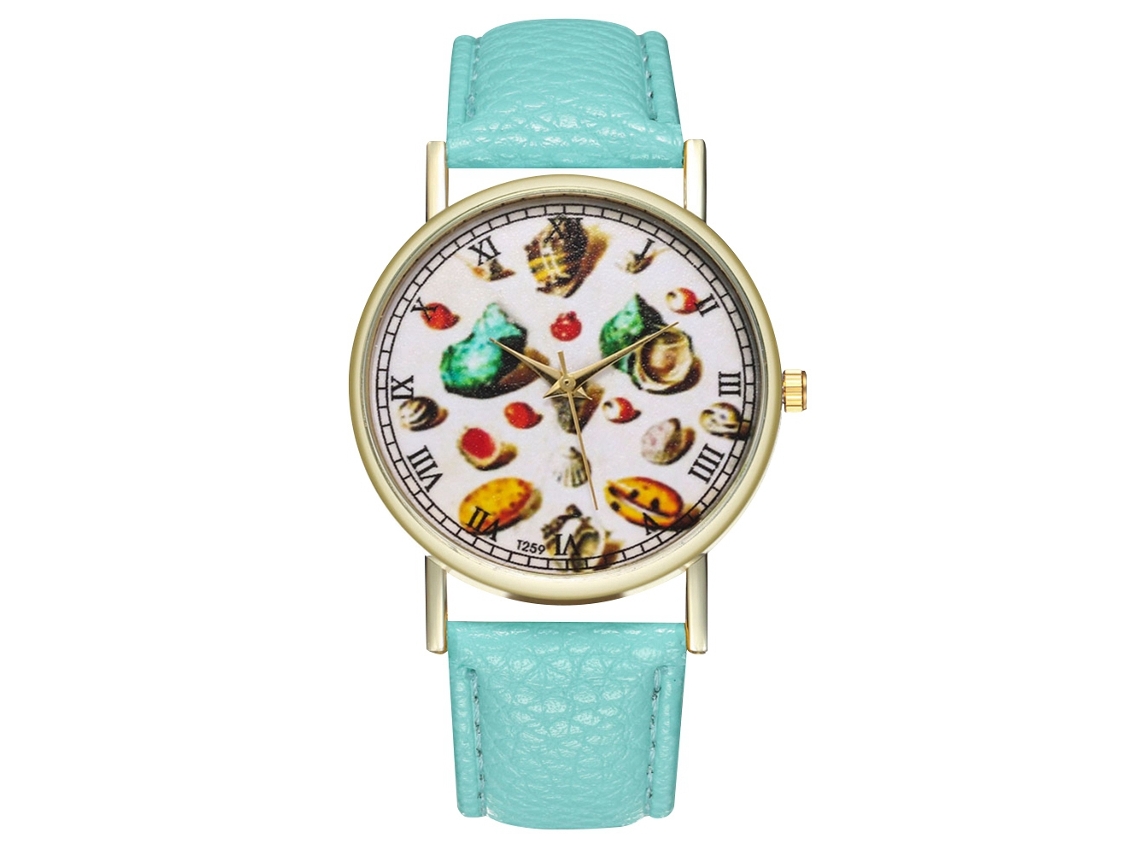 Reloj de piel sintética para hombre y mujer con esfera redonda, modelo Shell Cuarzo, color verde menta.