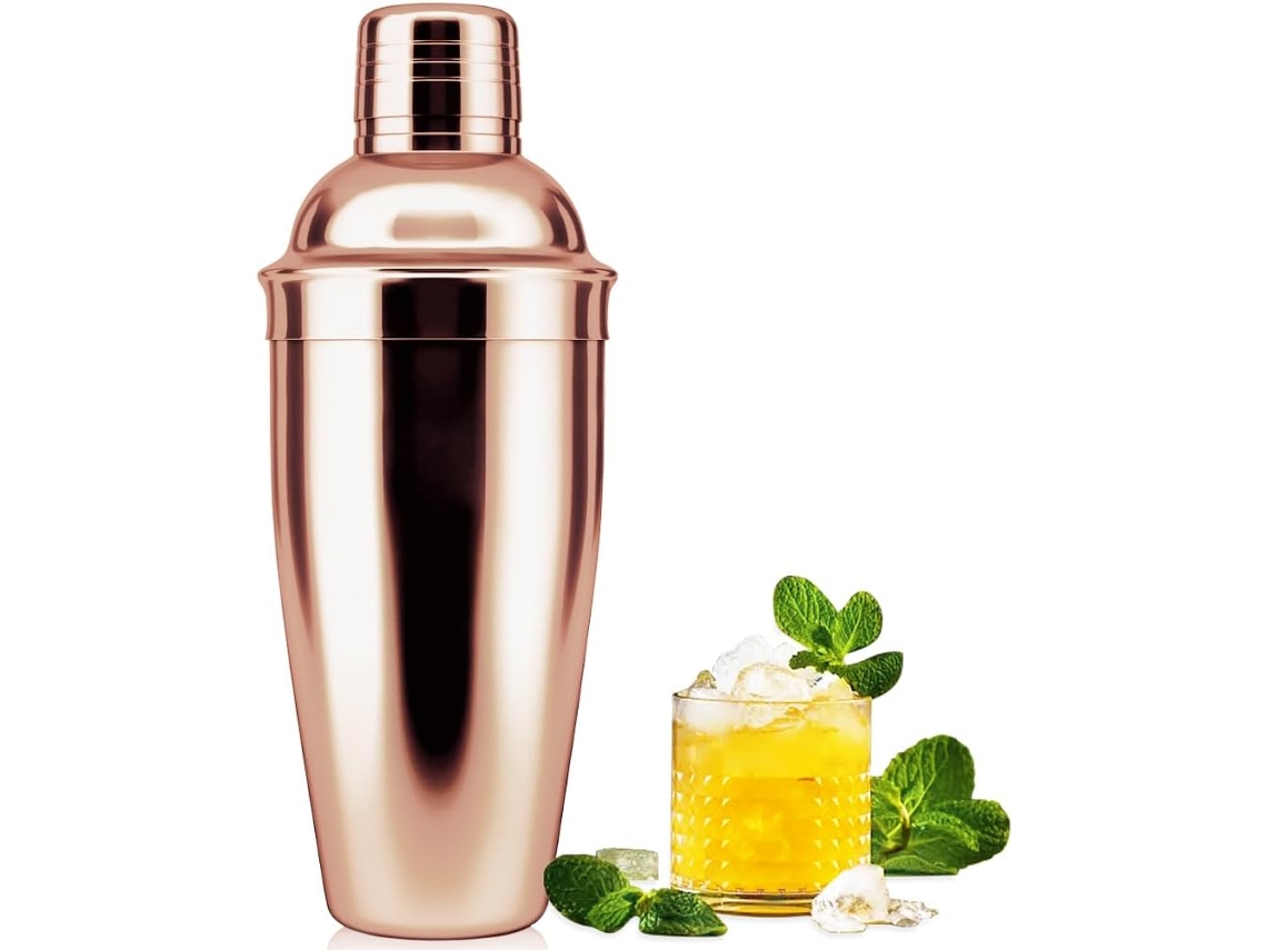 Coctelera/mezclador de bebidas de 750 ml con filtro incorporado para principiantes, herramientas de coctelería de acero inoxidable en oro rosa, Gertiz