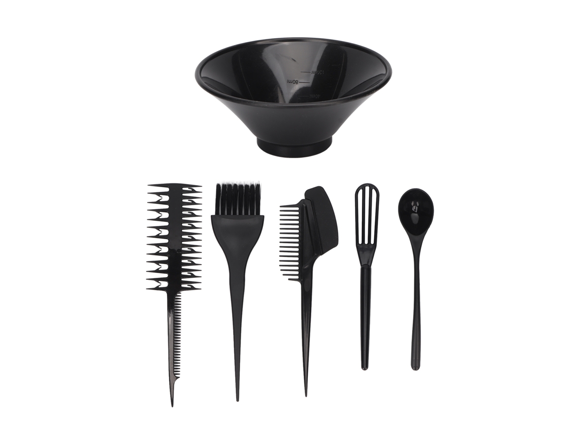 Kit Profesional De Tinte Para El Cabello De 6 Piezas Con Brochas De Nailon Y Recipiente Negro.