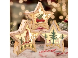 Luz De Navidad Estrella De Madera Led, 3 Piezas Decoración Iluminada Colgante Para Árbol De Navidad