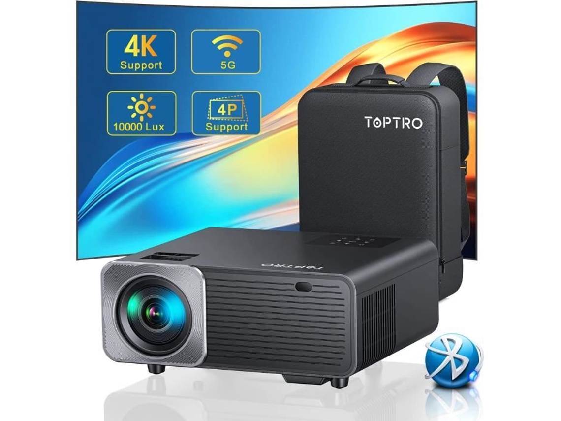 Proyector Bluetooth Wifi 5G, Proyector Toptro 4K de 10000 lúmenes compatible con corrección 4P/4D, Proyector trasero de cine en casa Full HD