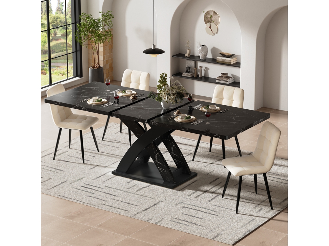 Mesa Extensible De Madera, 120-160 Cm, Negra, 6 Piezas.