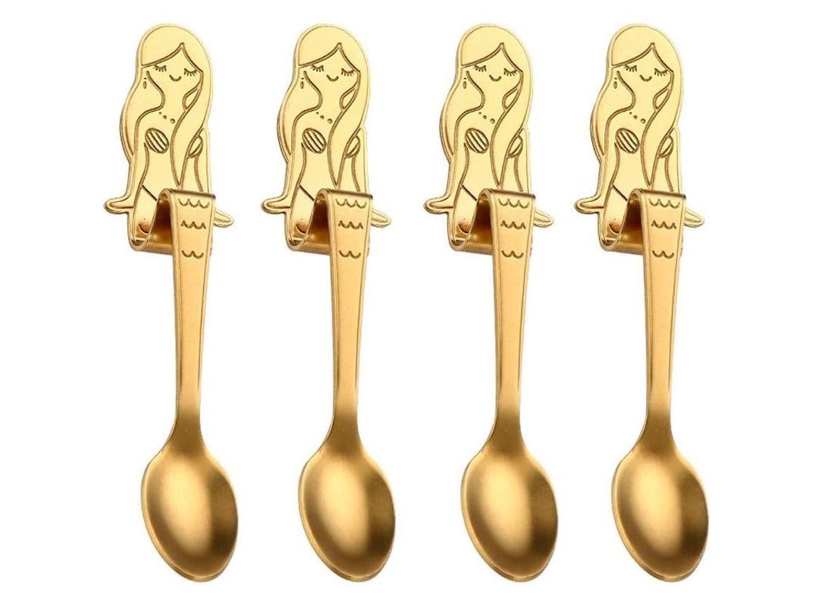 2026da-cucharas Sirena De Acero Inoxidable 304 Para Café Té Postre Bebida Pack De 4 Oro