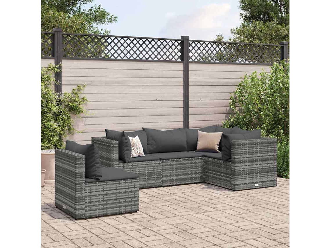 Conjunto de jardín de 5 piezas con cojines, ratán gris, DKD Home Decor
