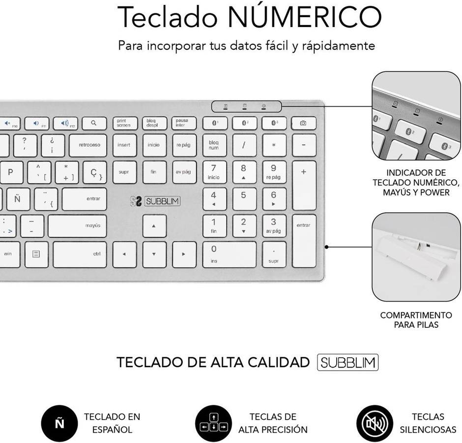 Teclado SUBBLIM SUBKB-2PUE200 Plateado (Inalámbrico - Layout Español)