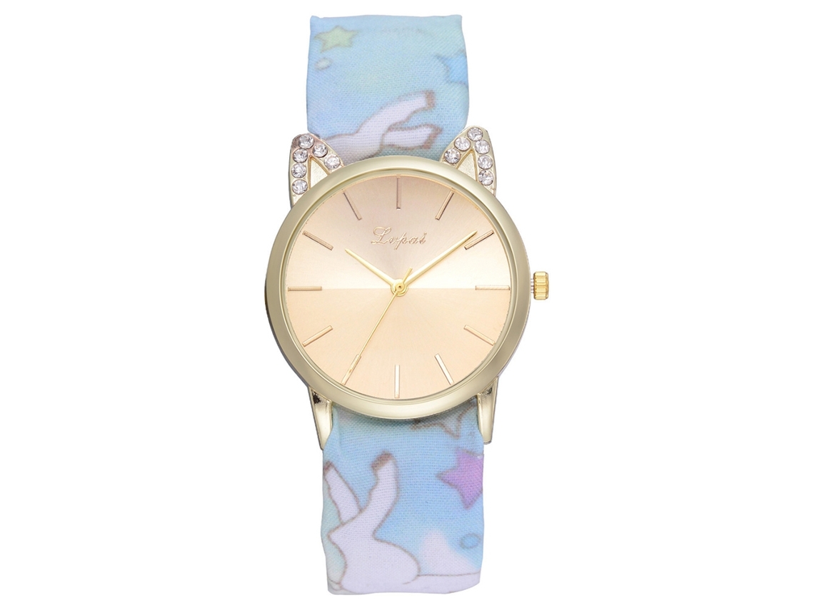 Elegante Reloj De Pulsera Para Mujer Con Una Preciosa Correa Estampada En Azul Cielo.