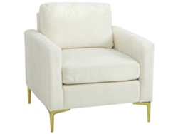 Sillón Tapizado En Terciopelo Grueso Acolchado, Asiento Ancho, Cojín En El Reposabrazos, 81x77x81 Cm, Color Crema.