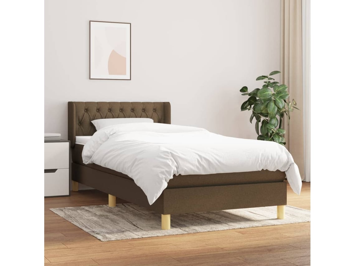 Cama Box Spring Con Colchón Tela Marrón Oscuro 100x200 Cm