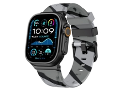 Bracelete Para Apple Watch 46/49/45/44mm - Silicone Preta Com Fivela De Pino Camuflagem Preto E Cinza
