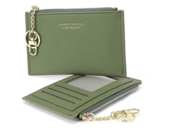 2026-cartera De Cuero Vegano Pequeña Para Mujer Con Cremallera, Monedero, Tarjetas Y Llavero Verde