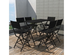 7 Pcs Conjunto De Jantar Dobrável Jardim Aço E Vime Pe Preto Dkd Decoración Del Hogar