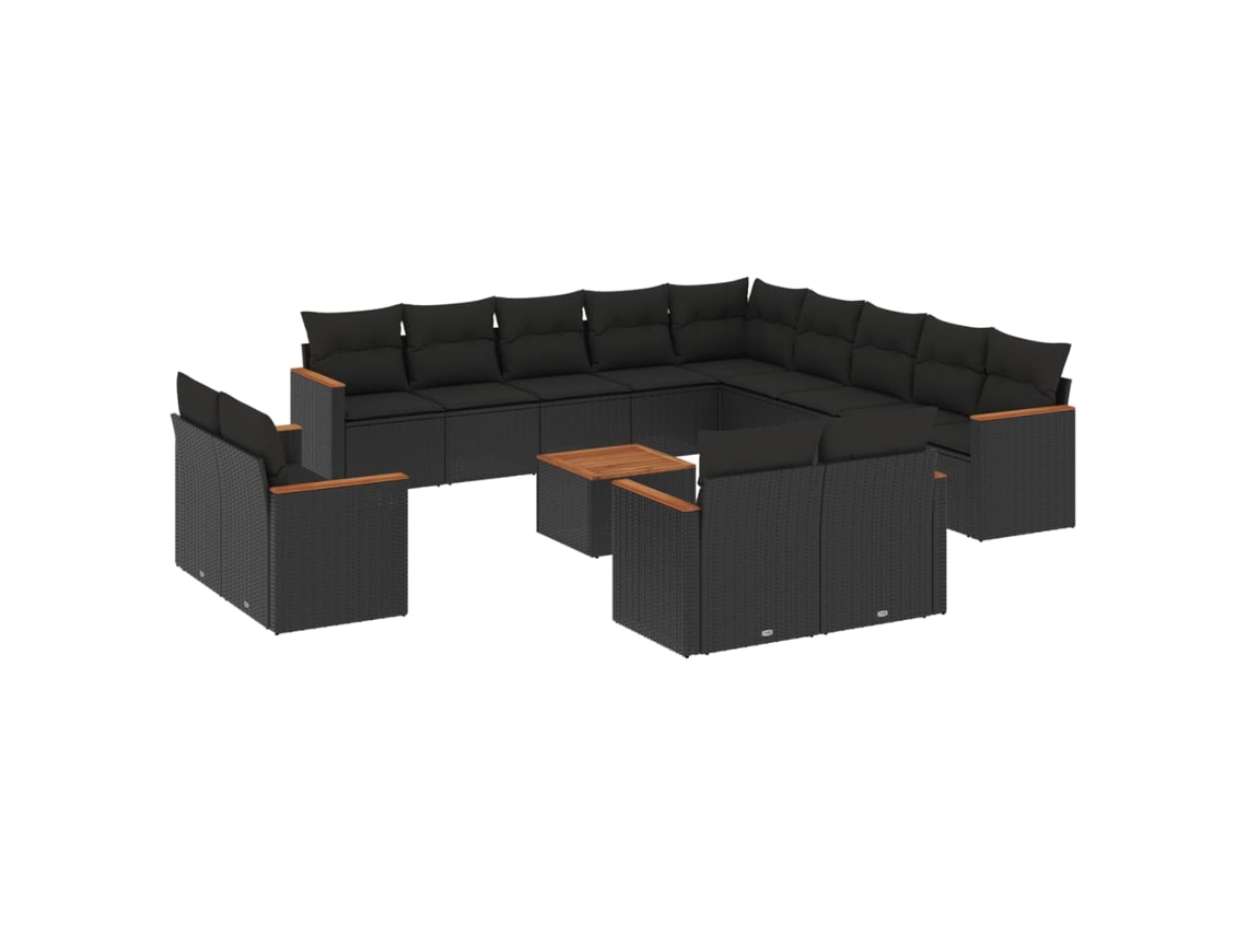 Conjunto de 14 sofás de jardín con cojines, mimbre, negro, EXCLUSIVA MAISON (N/D)