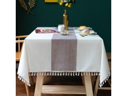 Rebe-mantel Rustico De Algodon Lino Para Mesa Rectangular 46 Asientos, Beige Rayas Vino, 55x70 Pulgadas