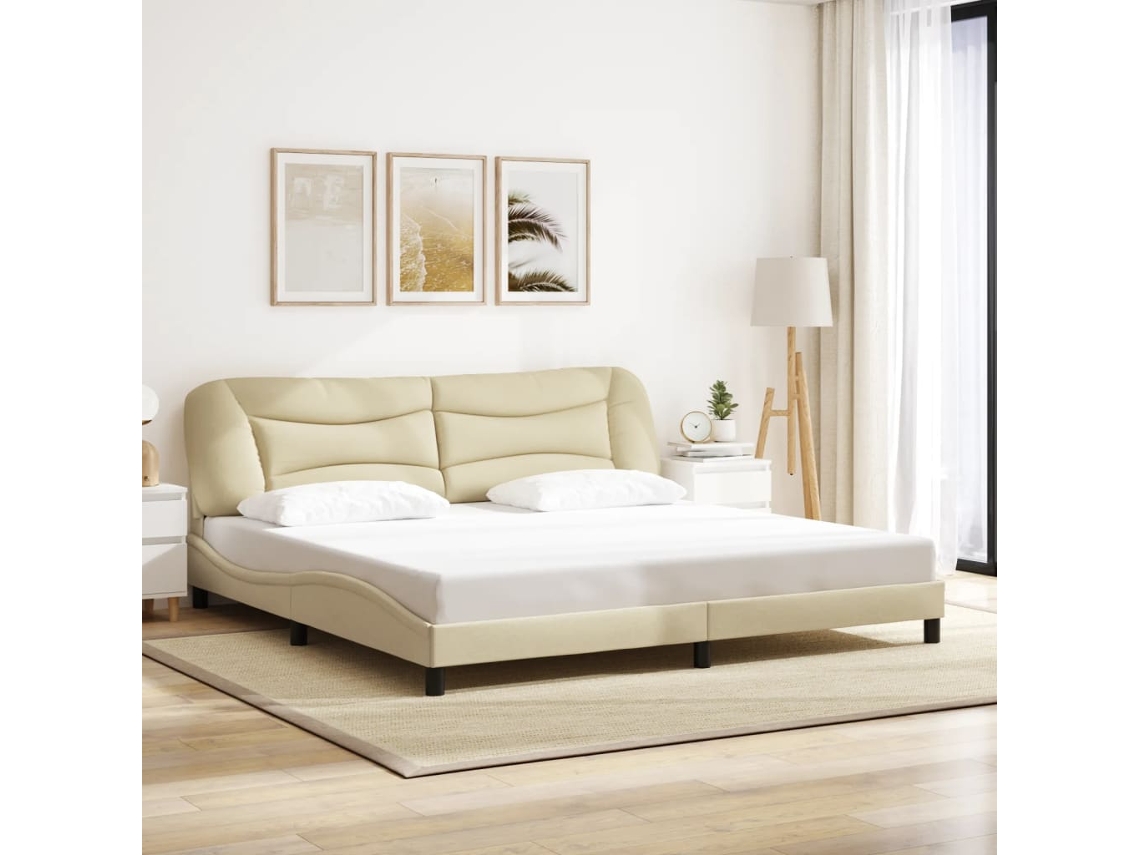 Cama Sin Colchón Tela Color Crema 200x200 Cm