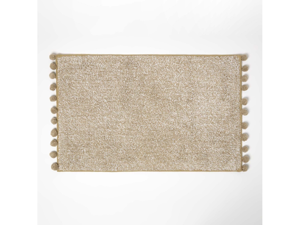 Homescapes Tufted Natural 100 Cotton Bath Mat With Pom Pom Edges 50 X 80 Cm