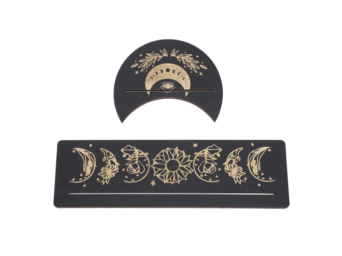 Soporte para cartas del tarot, de madera, 2 piezas, forma de luna, rectangular.