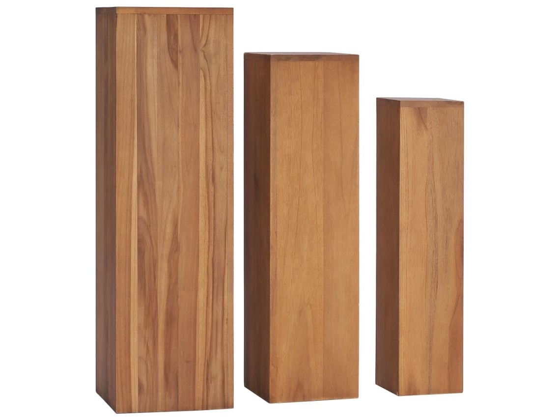 Conjunto 3 Soportes para Macetas LOVELY HOME Madera de Teca Maciza