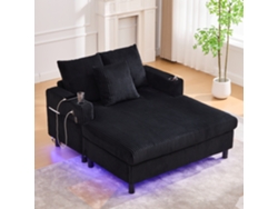 Sillón Chaiselongue Grande - Con Portavasos Laterales, Puertos Usb, Iluminación Led Ambiental - Negro