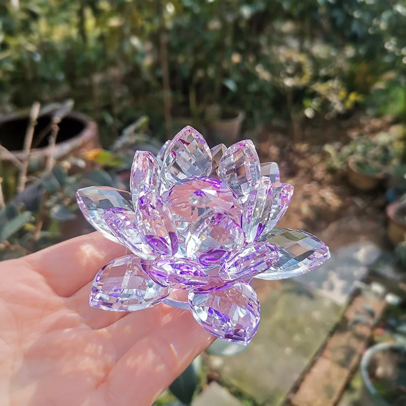 Adorno De Loto De Cristal (morado Claro, 80 Mm), Adorno Artesanal De Vidrio.