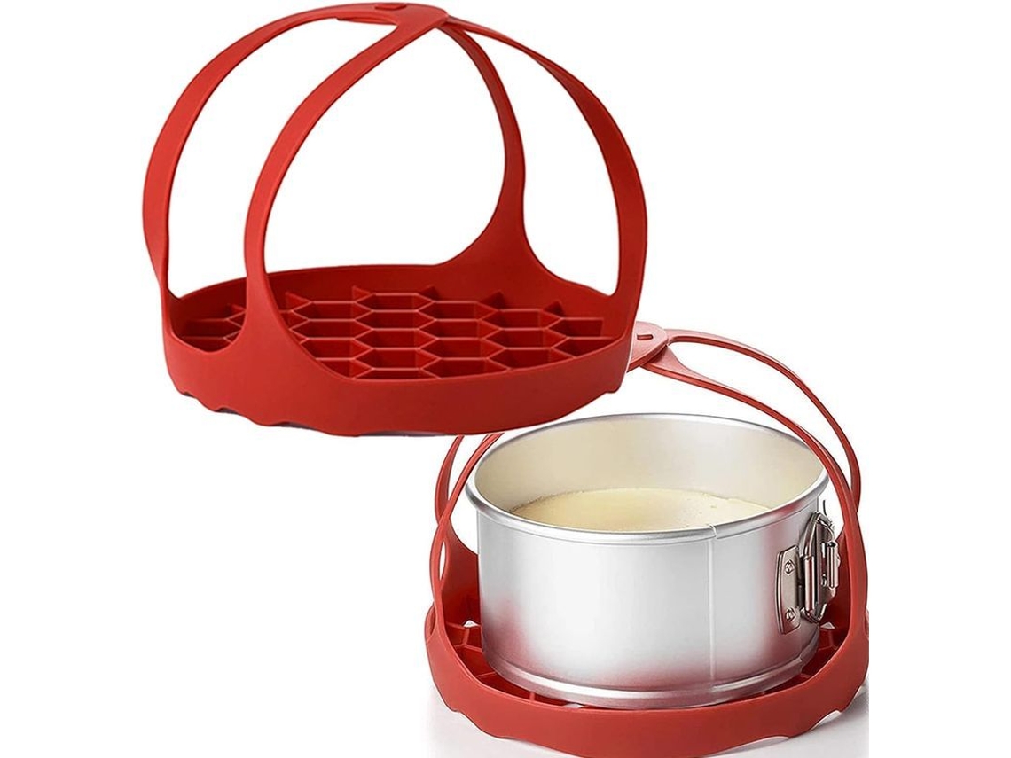 Soporte de silicona para cocinar y hornear, elevador de ollas y bandejas resistente al calor, rojo.