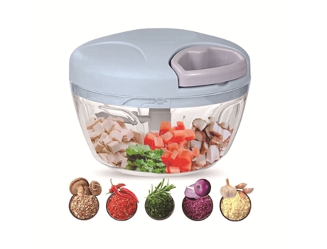 Picadora de cebolla de 500 ml Picadora de cebolla manual Diseño de cordón manual Transparente para cortar cebollas, ajos, frutas y verduras(azul) B...