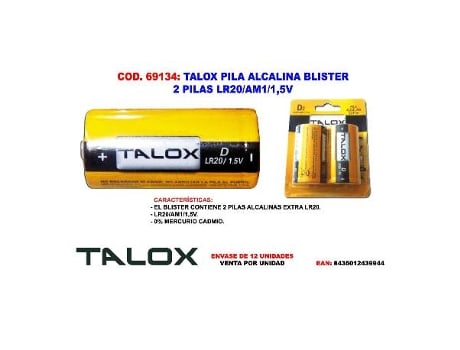 TALOX Pila Alcalina Blister 2 Pilas Lr21