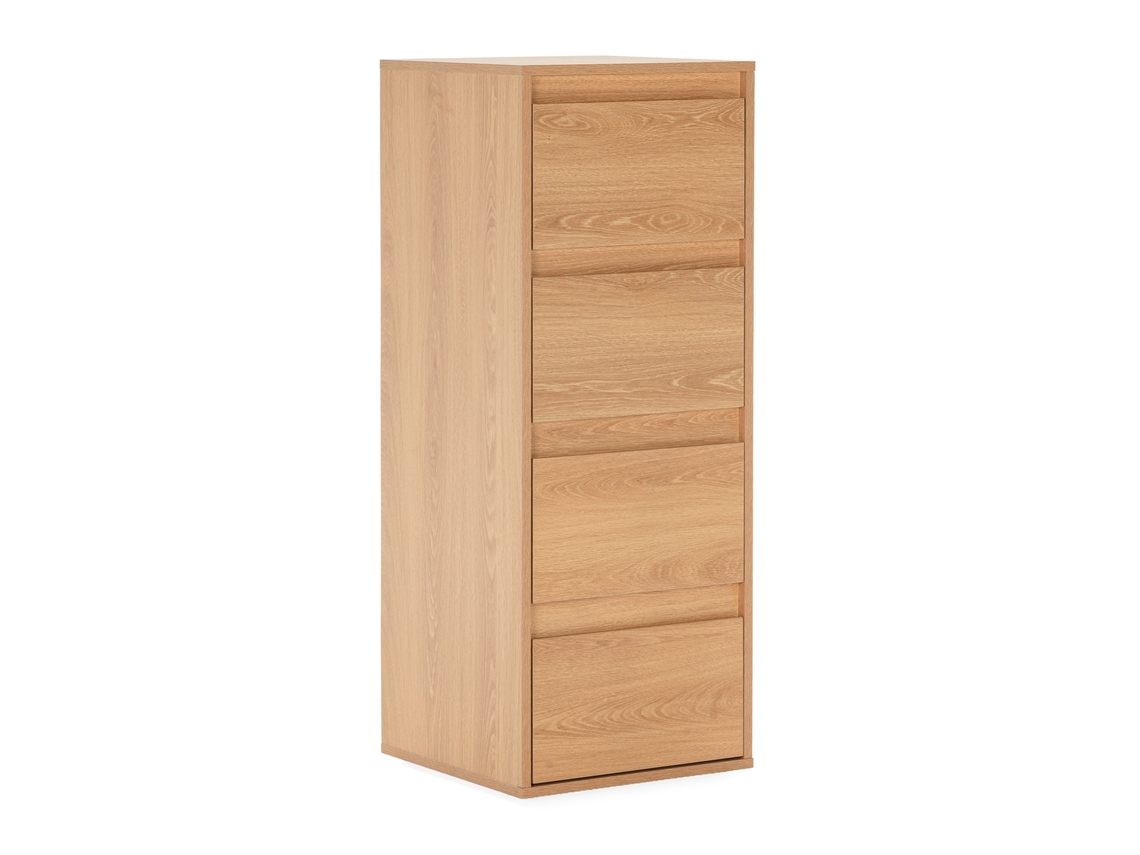 Cómoda alta Tori de 4 cajones, efecto roble, vs. Venta Stock