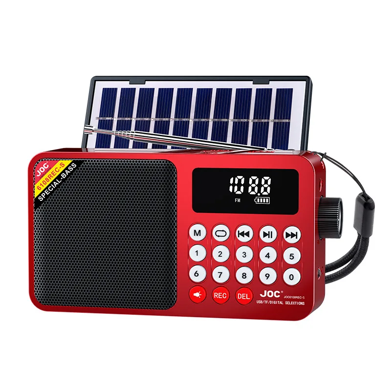 (rojo) Mini Radio De Emergencia Con Pantalla Led, Energía Solar, Altavoz Y Grabadora Bluetooth, Admite Tarjeta Tf E Interfaz Usb.