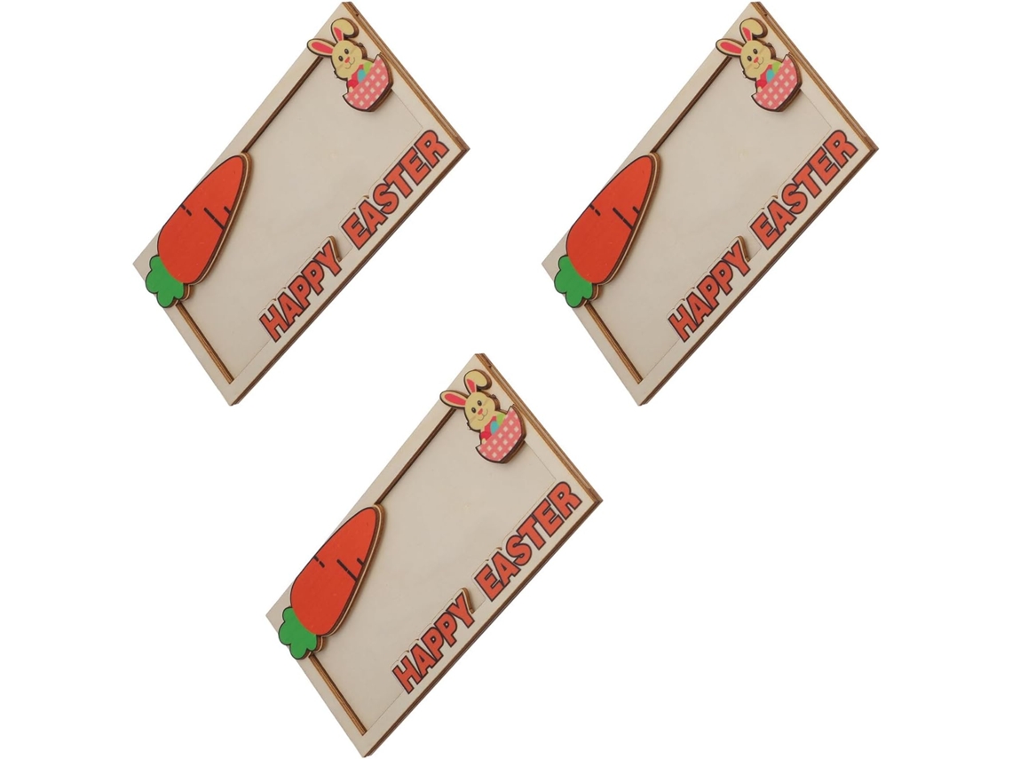 Juego De 3 Monederos De Madera Para Pascua, 18 X 9 X 1 Cm, Con Forma De Conejo Y Zanahoria.