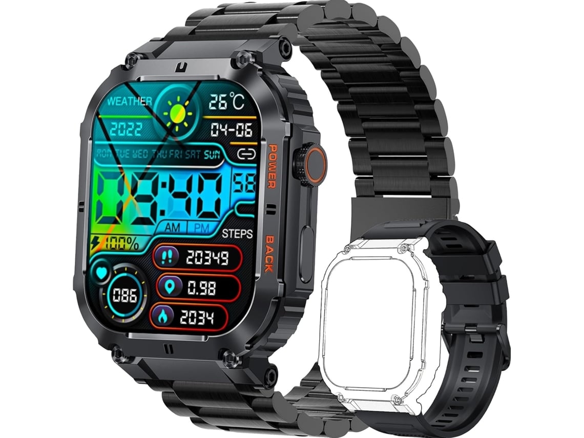 Smartwatch militar para hombre, con llamadas, HD 196, resistente, táctico, deportivo, para exteriores, con canales