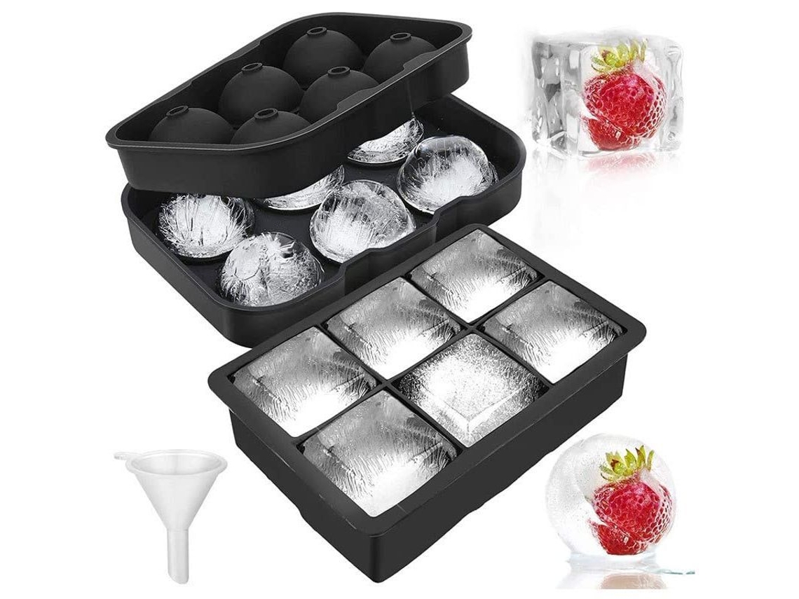 2026-34506-2 Moldes De Hielo De Silicona: Cubos Grandes Y Bolas Esféricas Para Cocktails Y Whisky