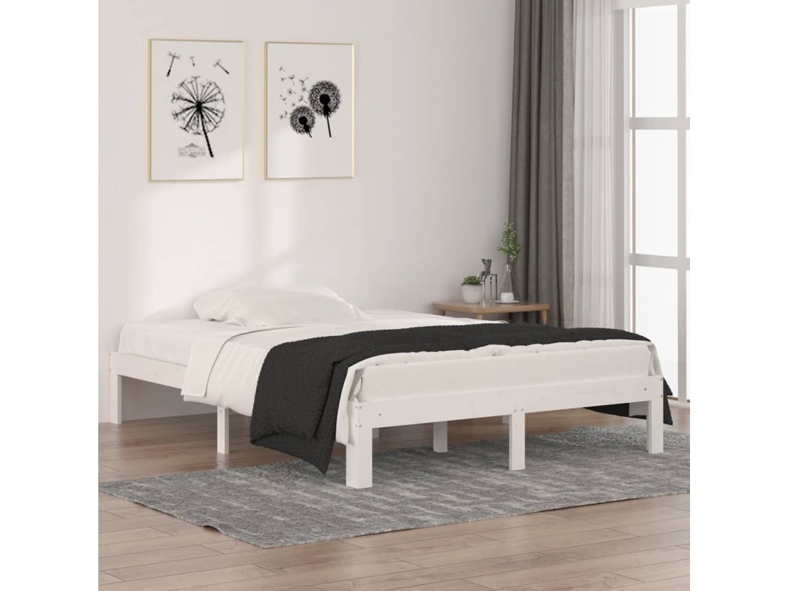 Estructura De Cama Doble Sin Colchón Blanco 135x190 Cm