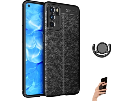 Carcasa + Soporte + Popsocket Oppo Reno6 Rugged Leather Negro