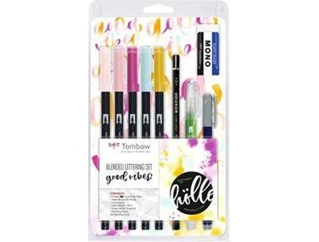 Conjunto Lettering TOMBOW Good Vibes con Marcador. Caucho. Pincel y Paleta (Punta Doble - Colores Surtidas)