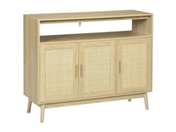 Aparador Estilo Cannage, Puertas De Malla, Patas De Madera Natural, 120x40x97
