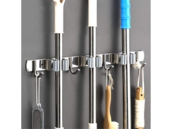 Perchero de pared de acero inoxidable para escobas, ideal para cocina, garaje y lavadero.