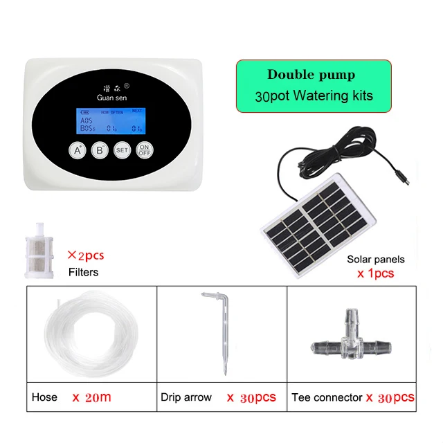 (tubería De Agua De 20 Metros) Sistema De Riego Por Goteo Inteligente De Doble Bomba, Temporizador De Bomba De Agua, Energía Solar.