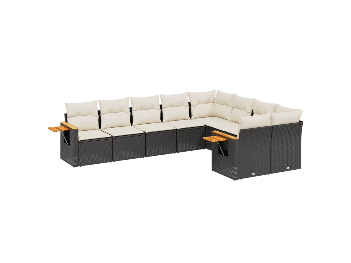 Conjunto de 9 sofás de jardín con cojines de mimbre, color negro, EXCLUSIVA MAISON (9 piezas)